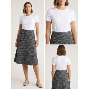 Halogen Black White Tweed Gored A-Line Panel Skirt Stretch Med M Casual Office